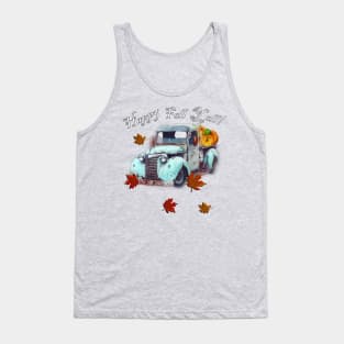 Fall Truck, Pumpkins, Leaf Graphic Leaves and Quote Happy Fall Y'all Autumn Tank Top